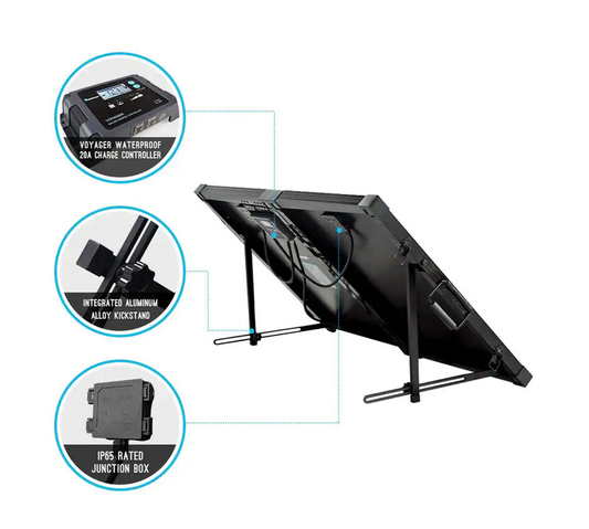 100-Watt 12-Volt Foldable Suitcase Off-Grid Solar Kit Built-in Kickstand w/ Waterproof 20A PWM Voyager Charge Controller