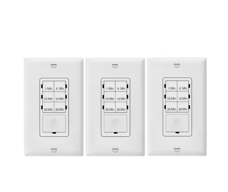 15 Amp 240-Minute Indoor In-Wall Push Button Countdown Timer Switch with Wall Plates, White (3-Pack) - 91006791307