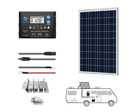 100-Watt Polycrystalline OffGrid Solar Power Kit with 100-Watt Solar Panel, 20 Amp PWM Charge Controller - 91006356475