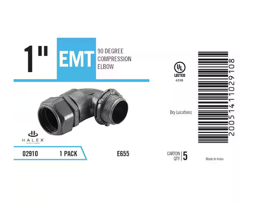 1 in. Electrical Metallic Tube (EMT) 90° Compression Connector Elbow - 9704830