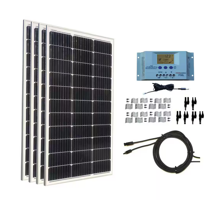 400-Watt Monocrystalline Solar Panel Kit with 30 Amp Solar Charge Controller - 91007714069