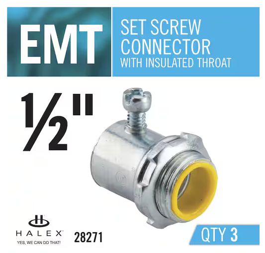 1/2 in. Electrical Metallic Tube (EMT) Set-Screw Connectors with Insulated Throats (3-Pack) - 9856525