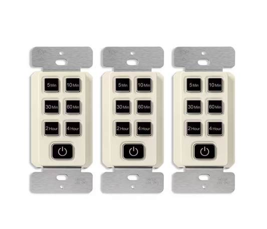 150-Watt 15 Amp Countdown Timer Switch, Push Button, Indoor, 240 Min, 1/2 HP, No Neutral Wire, Light Almond (3-Pack) - 91009519637