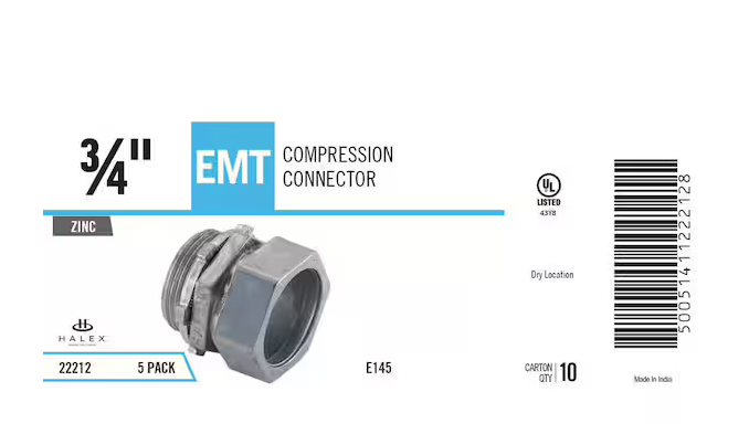 3/4 in. Electrical Metallic Tube (EMT) Compression Connector (5-Pack) - 9911722