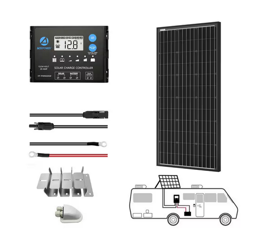 100-Watt Monocrystalline OffGrid Solar Power Kit with 100-Watt Solar Panel, 20 Amp PWM Charge Controller - 91006356531